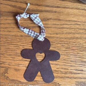 Rustic Brown Gingerbread Ornament with Heart Cutout Handmade